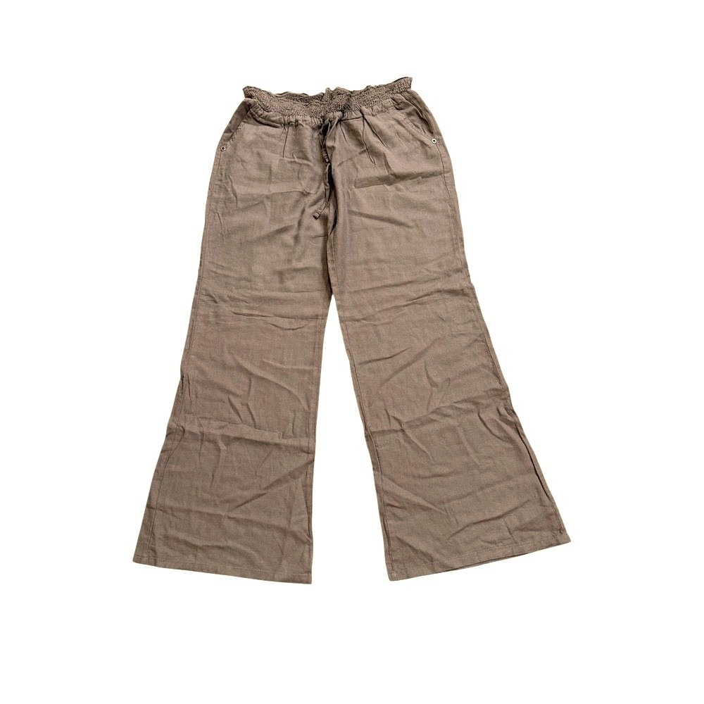 Love Tree Women 2X Taupe Brown Linen Blend Smocked Wide Leg Drawstring Pants